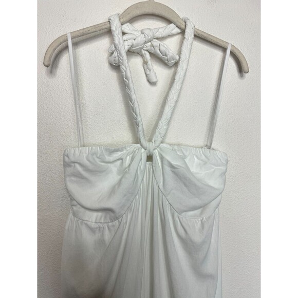 Aerie Sz XL Braided Halter Maxi Sundress White Smocked High Low Linen Blend NWT - Picture 6 of 16